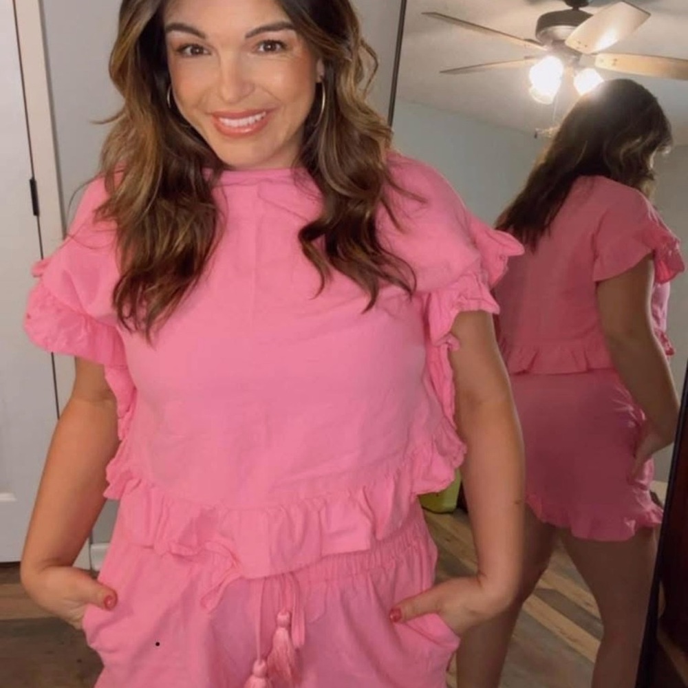 Pink Ruffle Two-Piece Shorts Set